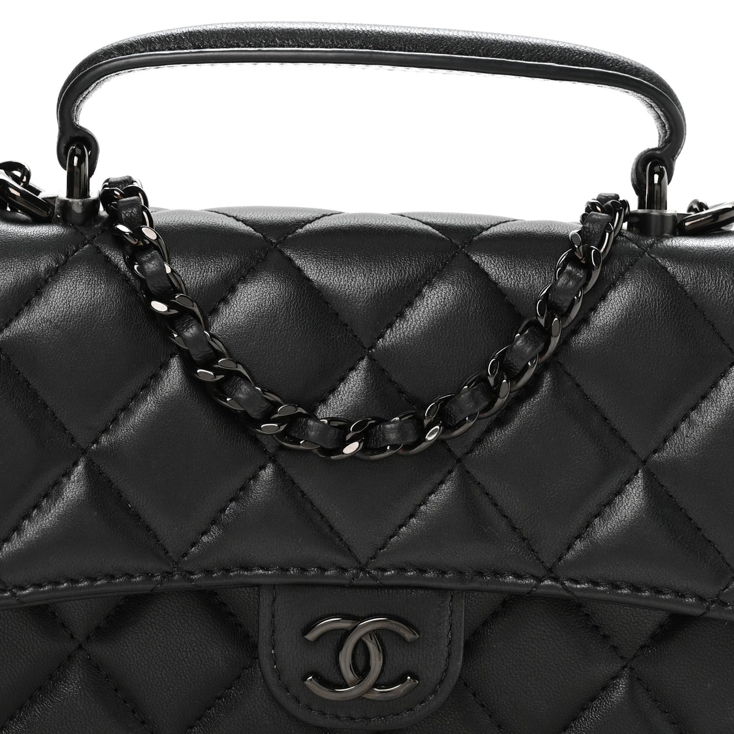 Lambskin Quilted Flap Phone Holder With Chain So Black