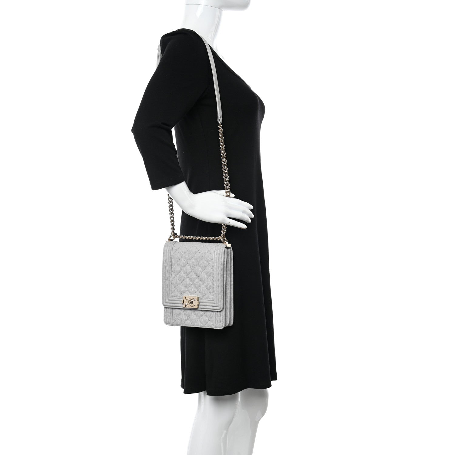 Chanel Caviar Quilted North South Boy Flap Light Grey 2 of 10