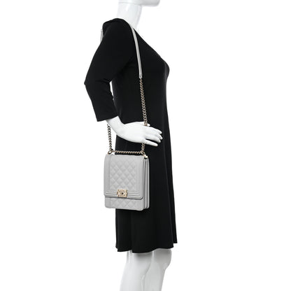 Chanel Caviar Quilted North South Boy Flap Light Grey 2 of 10