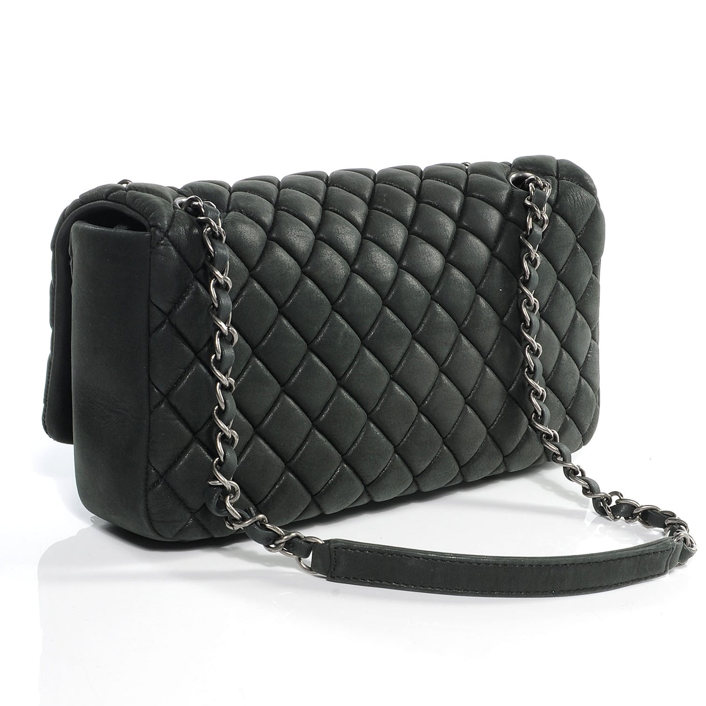 Iridescent Calfskin Small New Bubble Quilt Flap Black