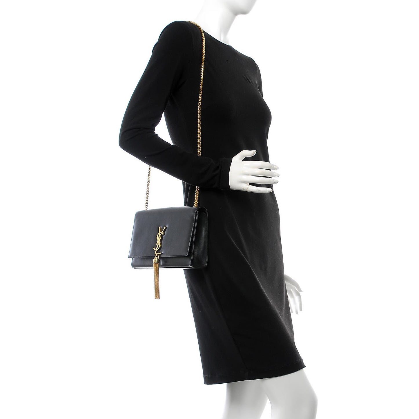 Smooth Calfskin Medium Classic Monogram Kate Tassel Satchel Black