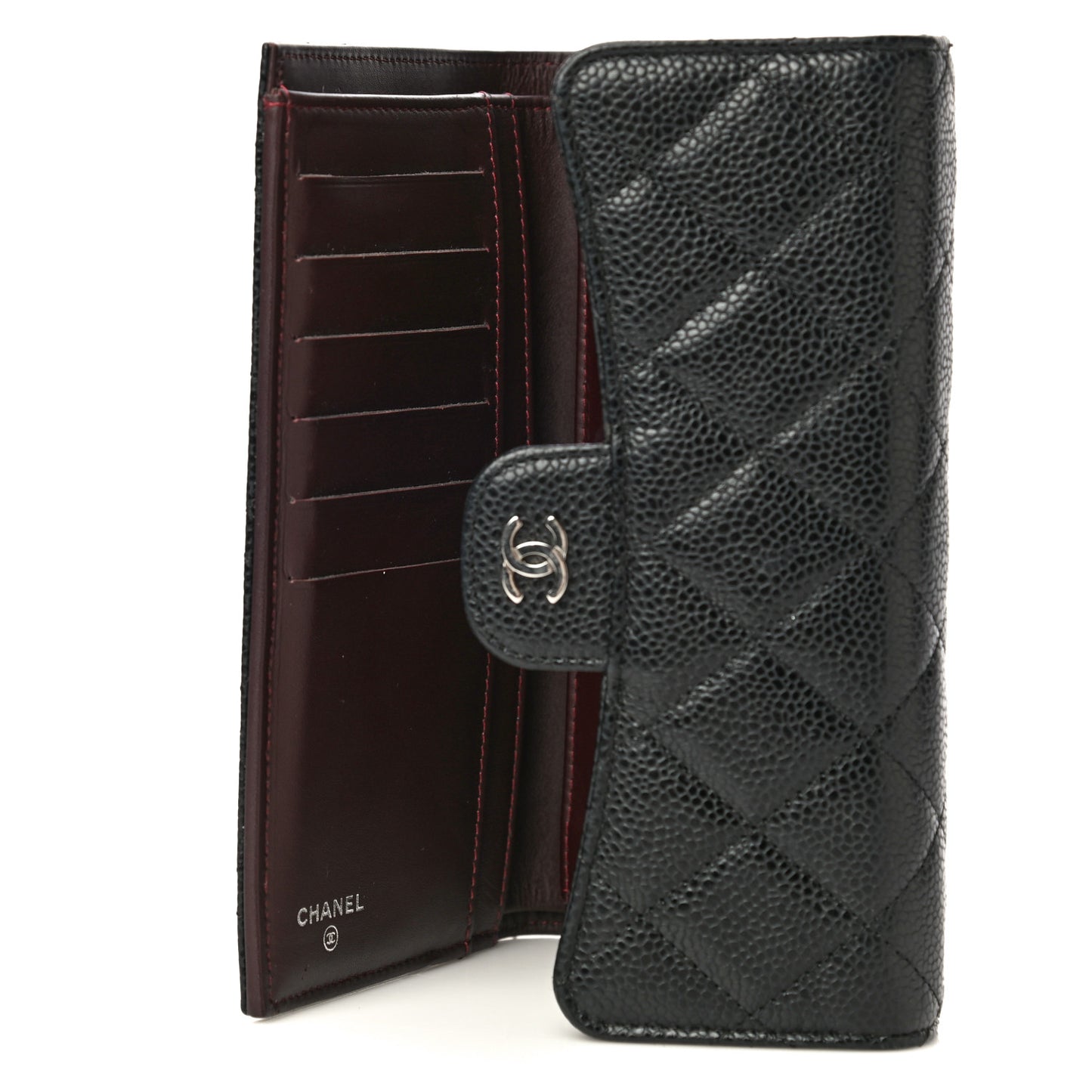 Caviar Quilted Long Flap Wallet Black