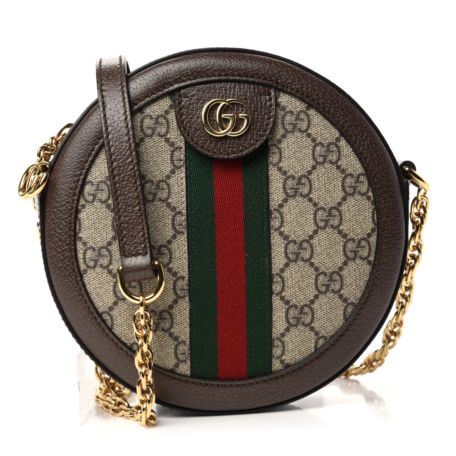 Gucci GG Supreme Monogram Web Mini Ophidia Round Shoulder Bag Brown 1 of 10