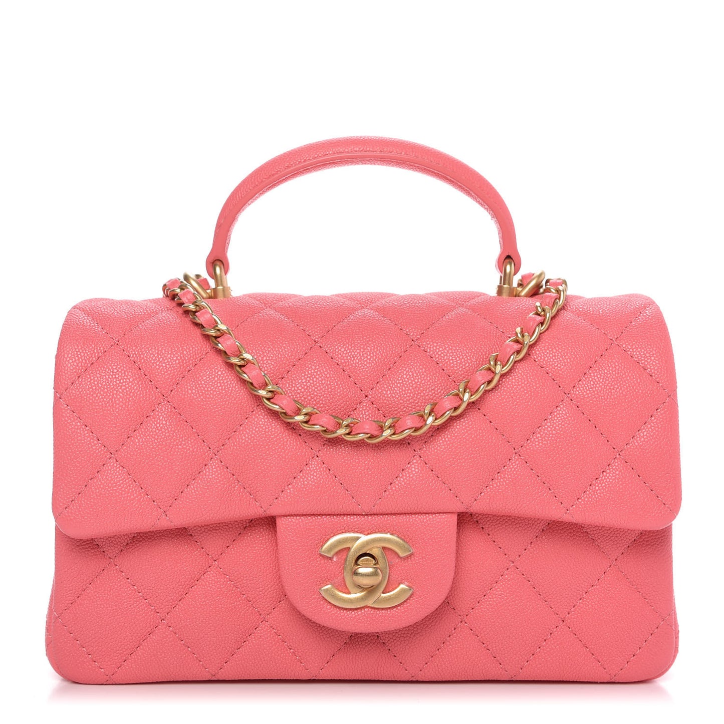 Caviar Quilted Mini Top Handle Rectangular Flap Pink