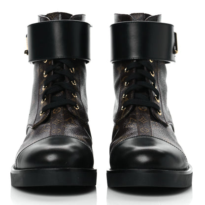 Louis Vuitton Calfskin Monogram Wonderland Flat Ranger Boots 39 Black 2 of 8