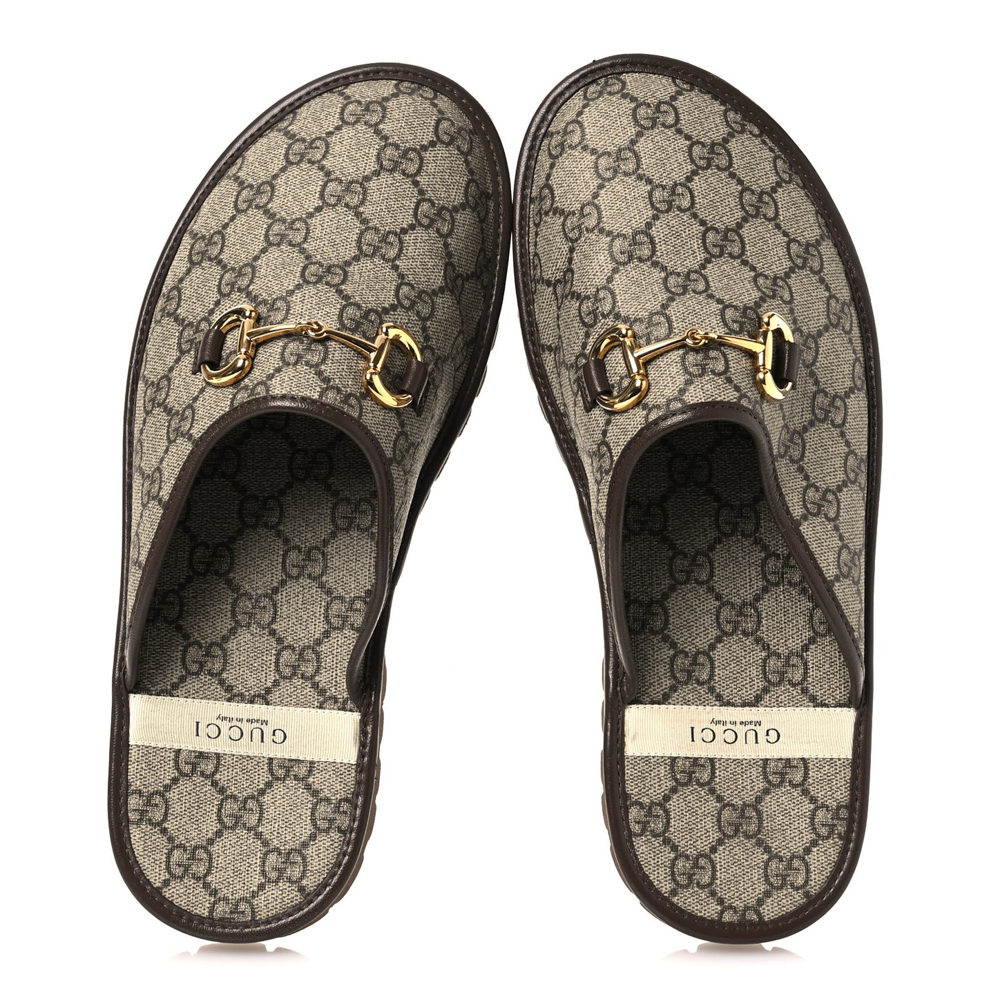 GG Supreme Monogram Miro Soft Calfskin Men's Horsebit Slippers 8 Beige Ebony New Acero