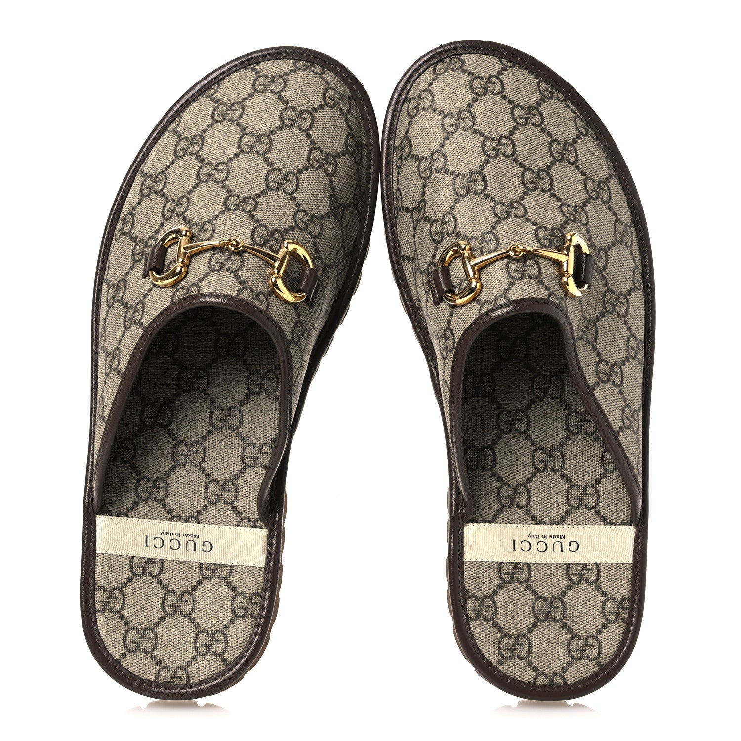 Gucci GG Supreme Monogram Miro Soft Calfskin Men's Horsebit Slippers 8 Beige Ebony New Acero 2 of 14