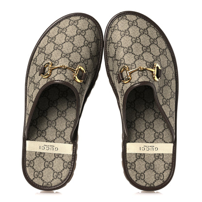 Gucci GG Supreme Monogram Miro Soft Calfskin Men's Horsebit Slippers 8 Beige Ebony New Acero 2 of 14