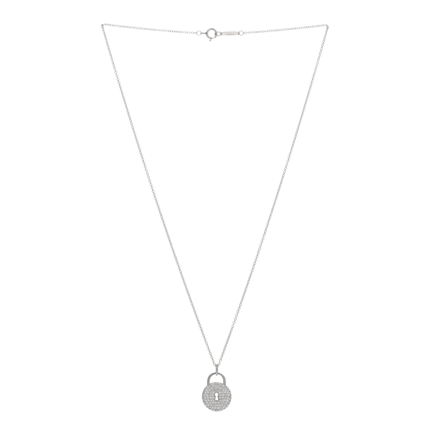 Platinum Diamond Round Lock Pendant Necklace
