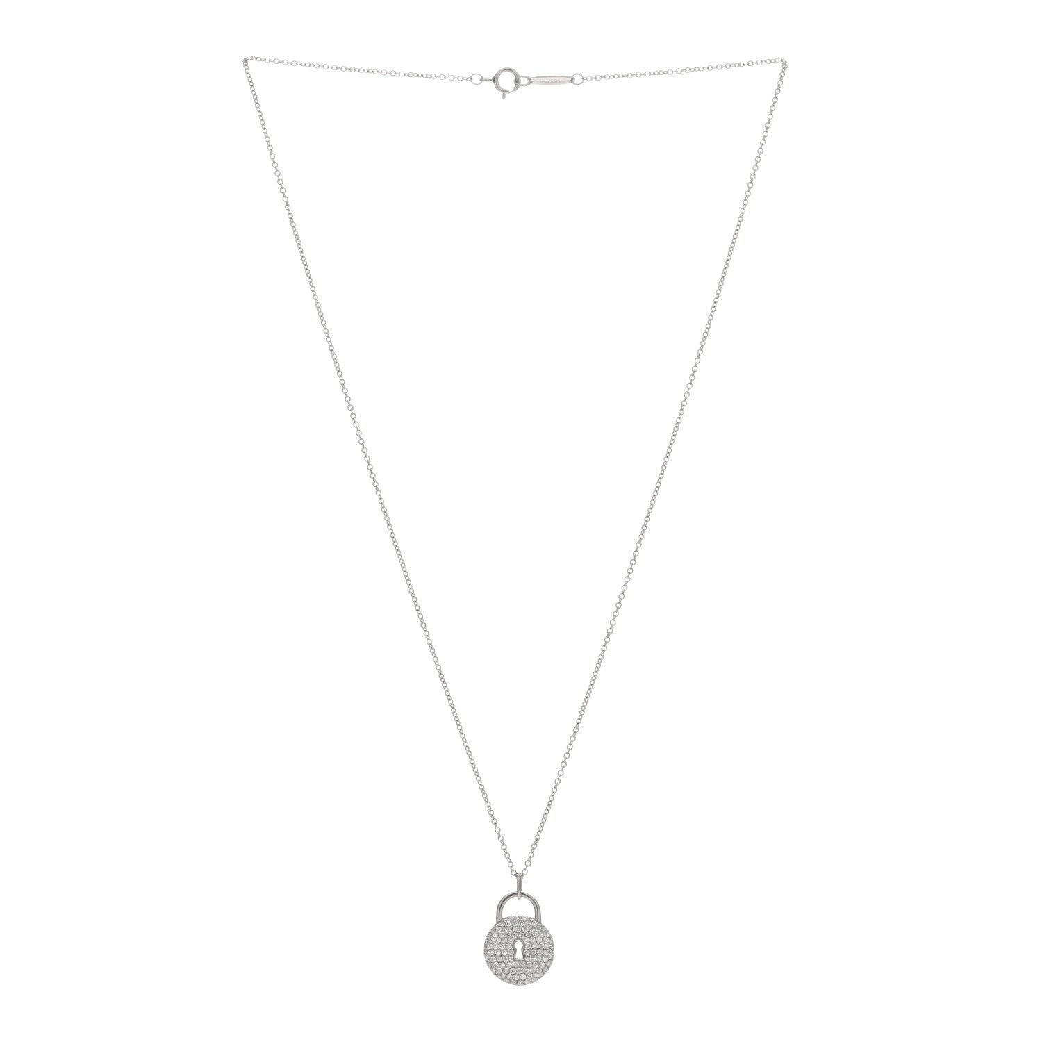 Tiffany Platinum Diamond Round Lock Pendant Necklace 2 of 4