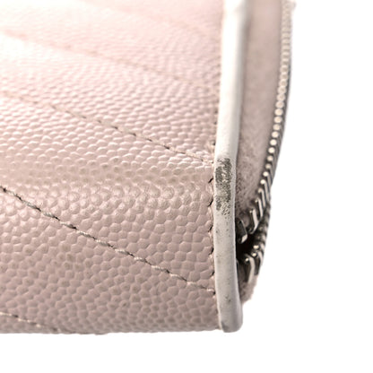 Saint Laurent Grain De Poudre Matelasse Chevron Monogram Zip Around Wallet Pink White 11 of 12