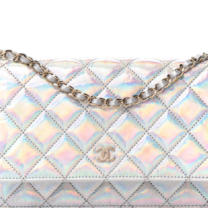 Chanel Iridescent Goatskin Quilted Wallet On Chain WOC Silver 11 of 12
