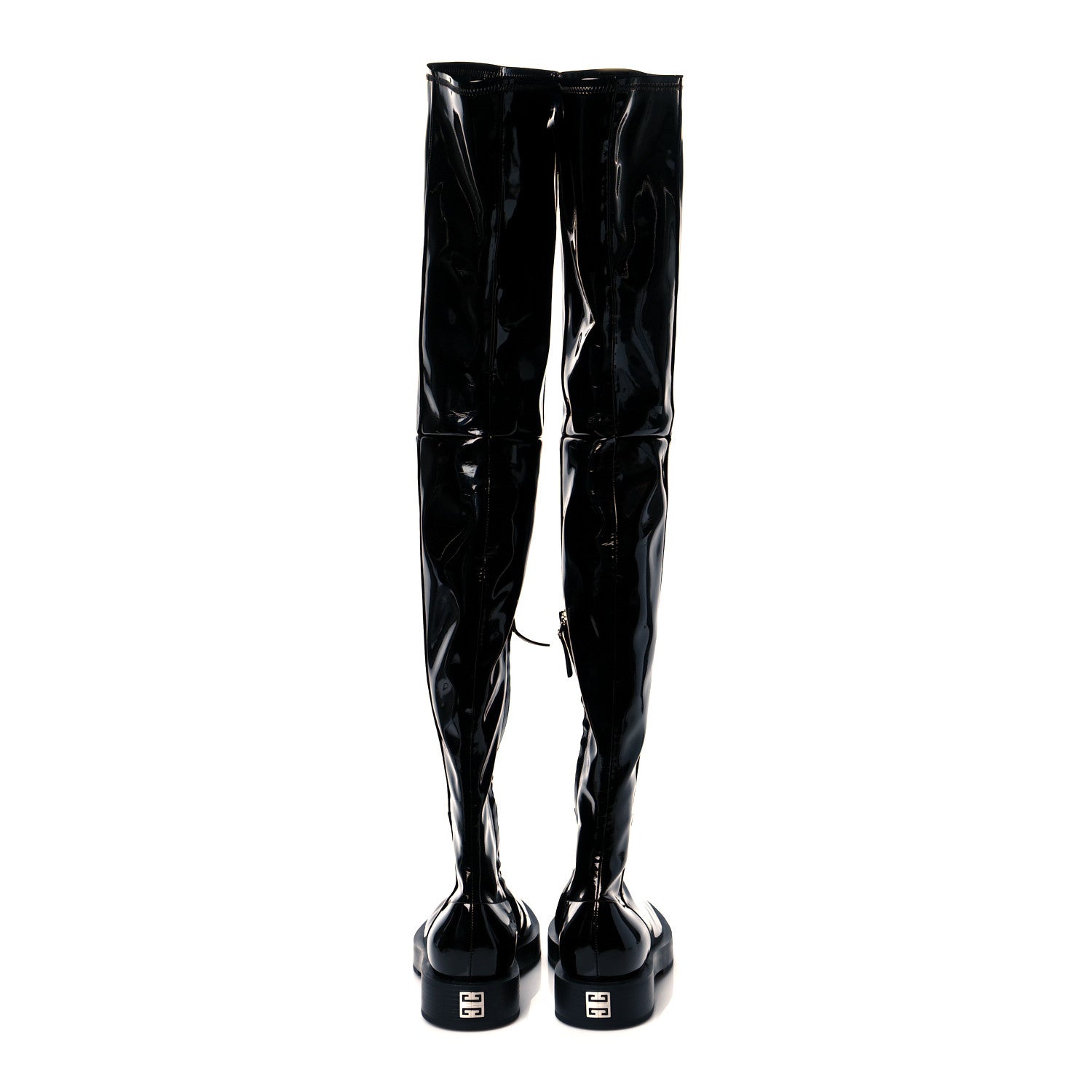 Givenchy Patent Square Flat Over The Knee Boots 7.5 Black 5 of 9