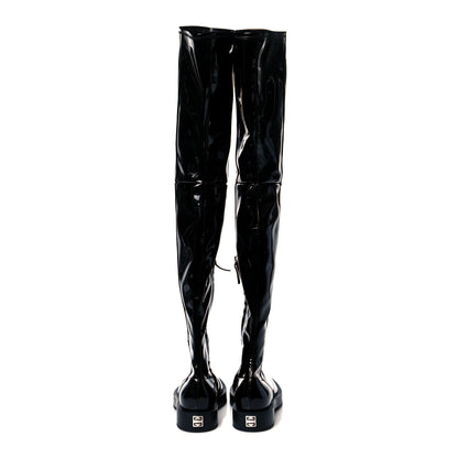 Givenchy Patent Square Flat Over The Knee Boots 7.5 Black 5 of 9