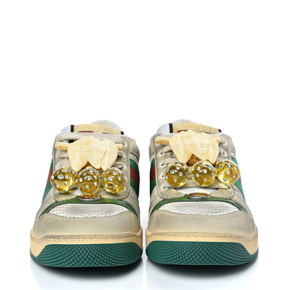 Gucci Nubuck Web Cherries Womens Screener Sneakers 36.5 Dusty Milk White Vintage Green 2 of 13