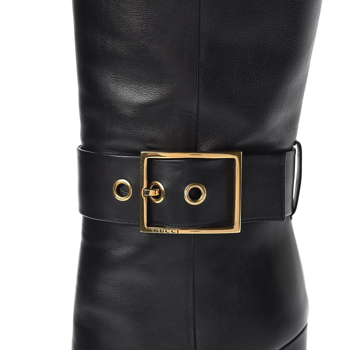 Calfskin Knee High Buckle Boots 38.5 Black