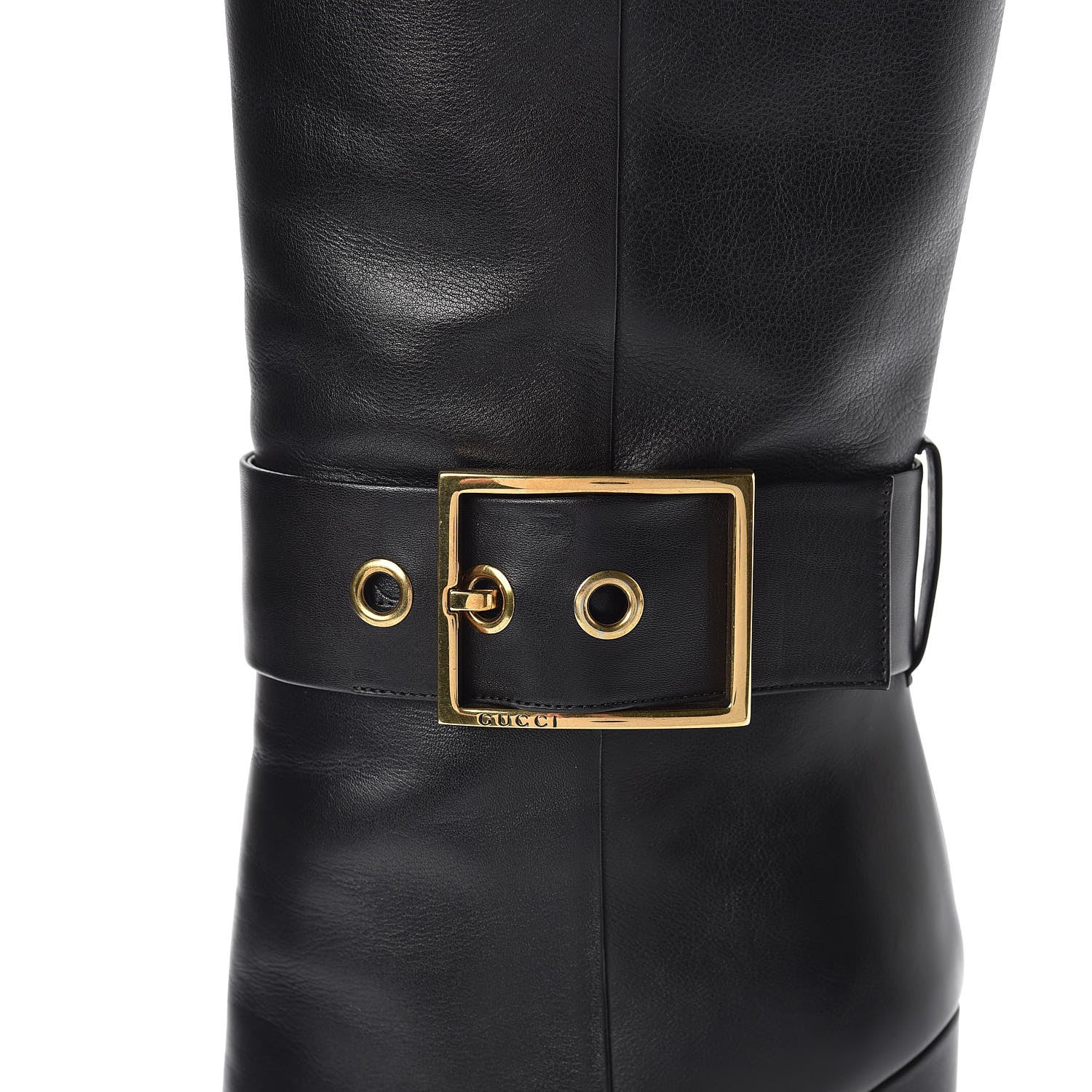 Gucci Calfskin Knee High Buckle Boots 38.5 Black 6 of 11