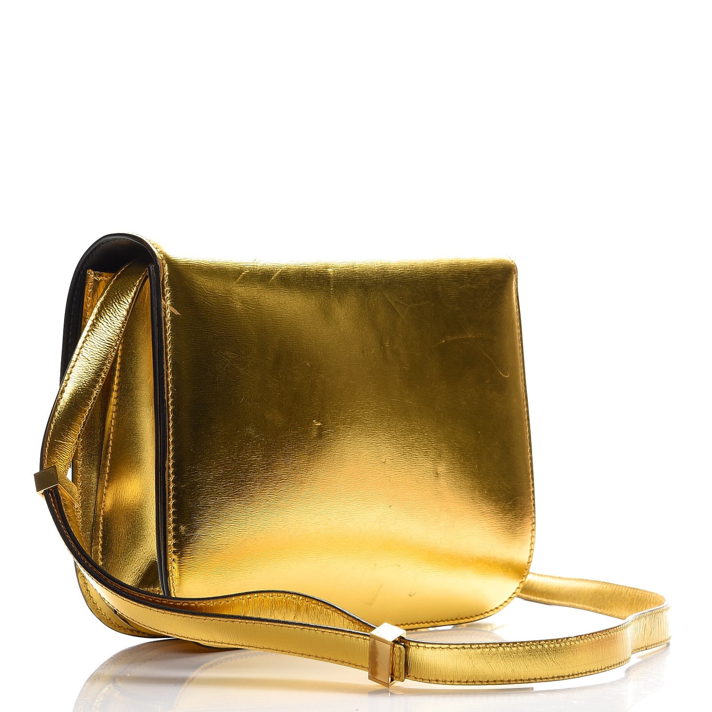 Metallic Box Calfskin Medium Classic Box Flap Bag Gold