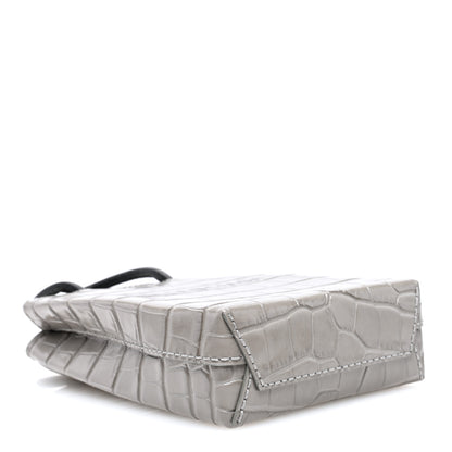 Balenciaga Calfskin Crocodile Embossed Logo Shopping Phone Holder Bag Steel Grey 4 of 9