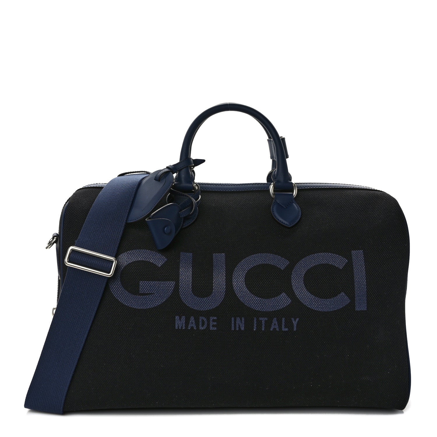 Gucci Canvas Calfskin Gucci Print Logo Large Duffle Bag Blue 1 of 9