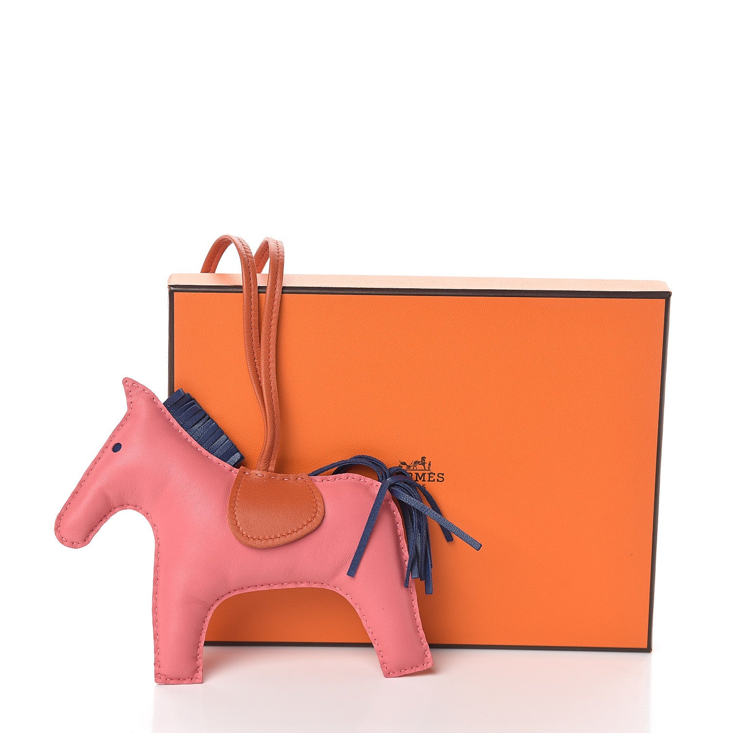 Hermes Milo Lambskin Grigri Rodeo Horse Bag Charm GM Rose Azalee Cornaline Bleu De Malte 4 of 4