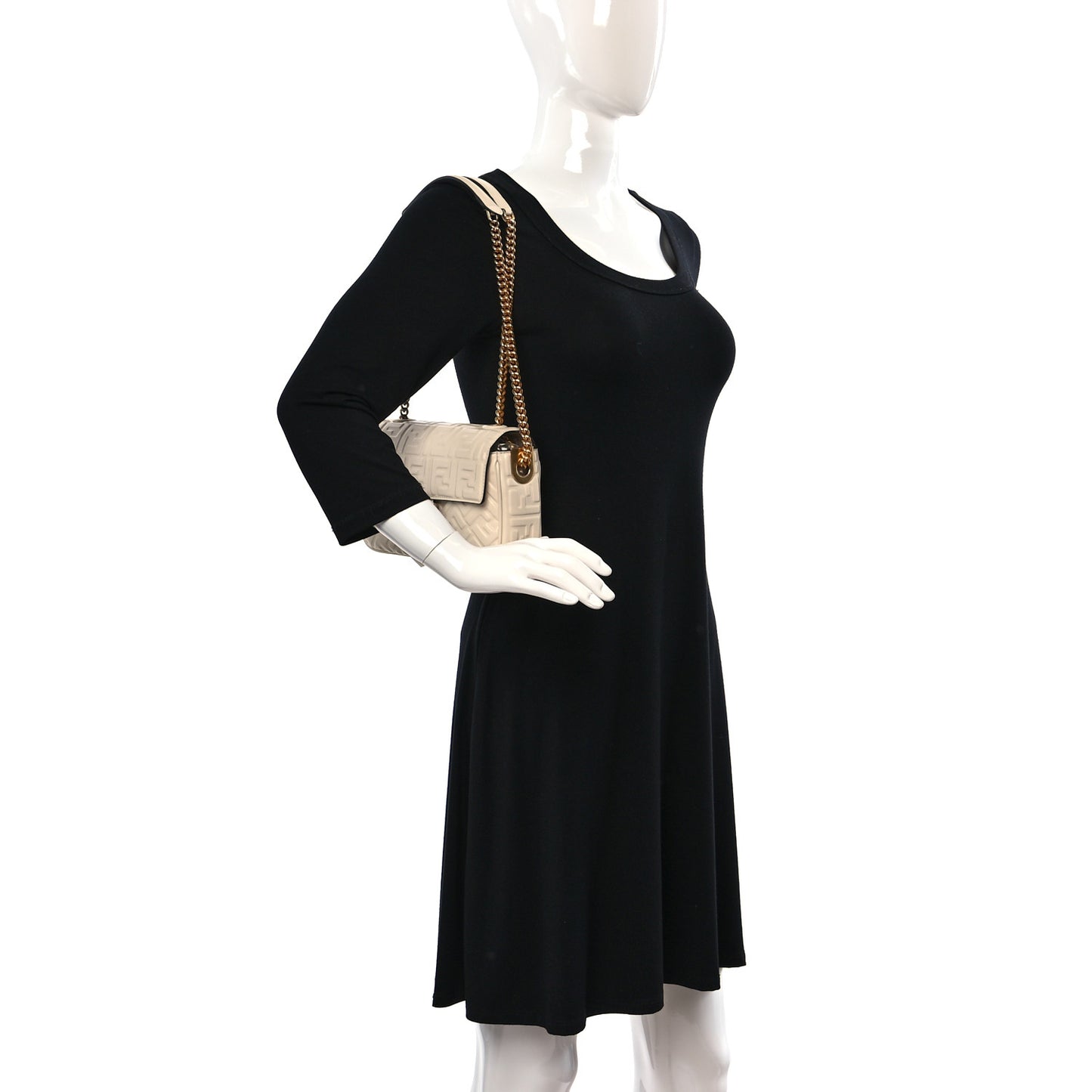Nappa Small FF Embossed Midi Chain Baguette Poudre