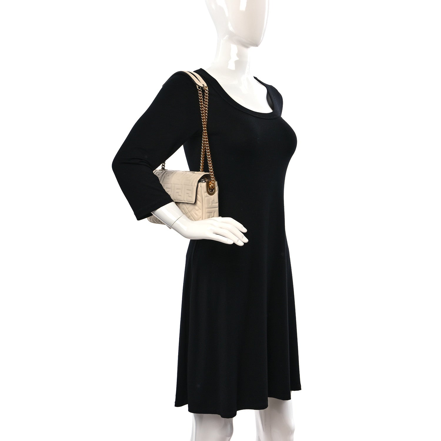 Fendi Nappa Small FF Embossed Midi Chain Baguette Poudre 2 of 7