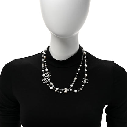 Chanel Crystal Pearl CC Long Necklace Silver Pearly White 2 of 5