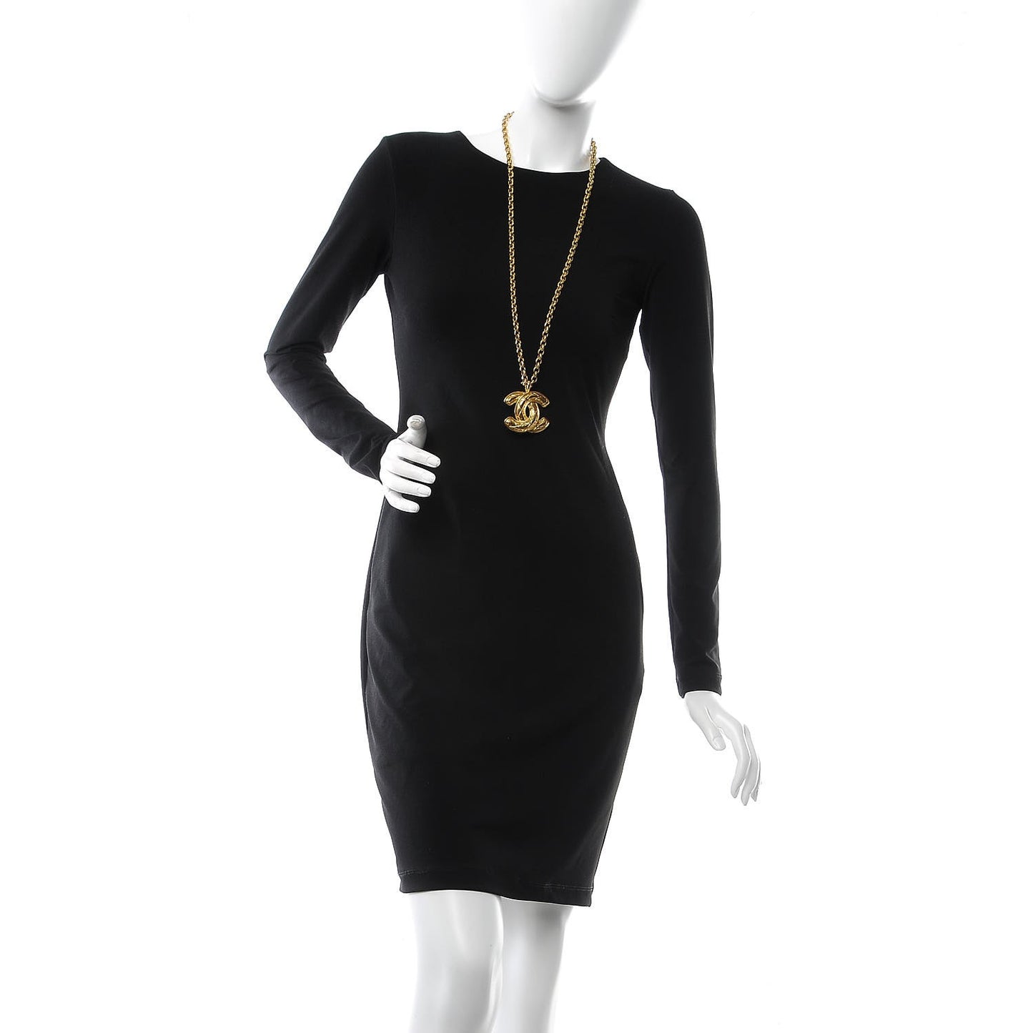Quilted Large CC Long Necklace Gold