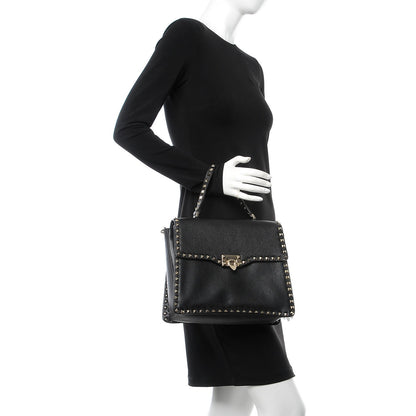 Valentino Garavani Grained Calfskin Rockstud Top Handle Flap Shoulder Bag Black 3 of 8