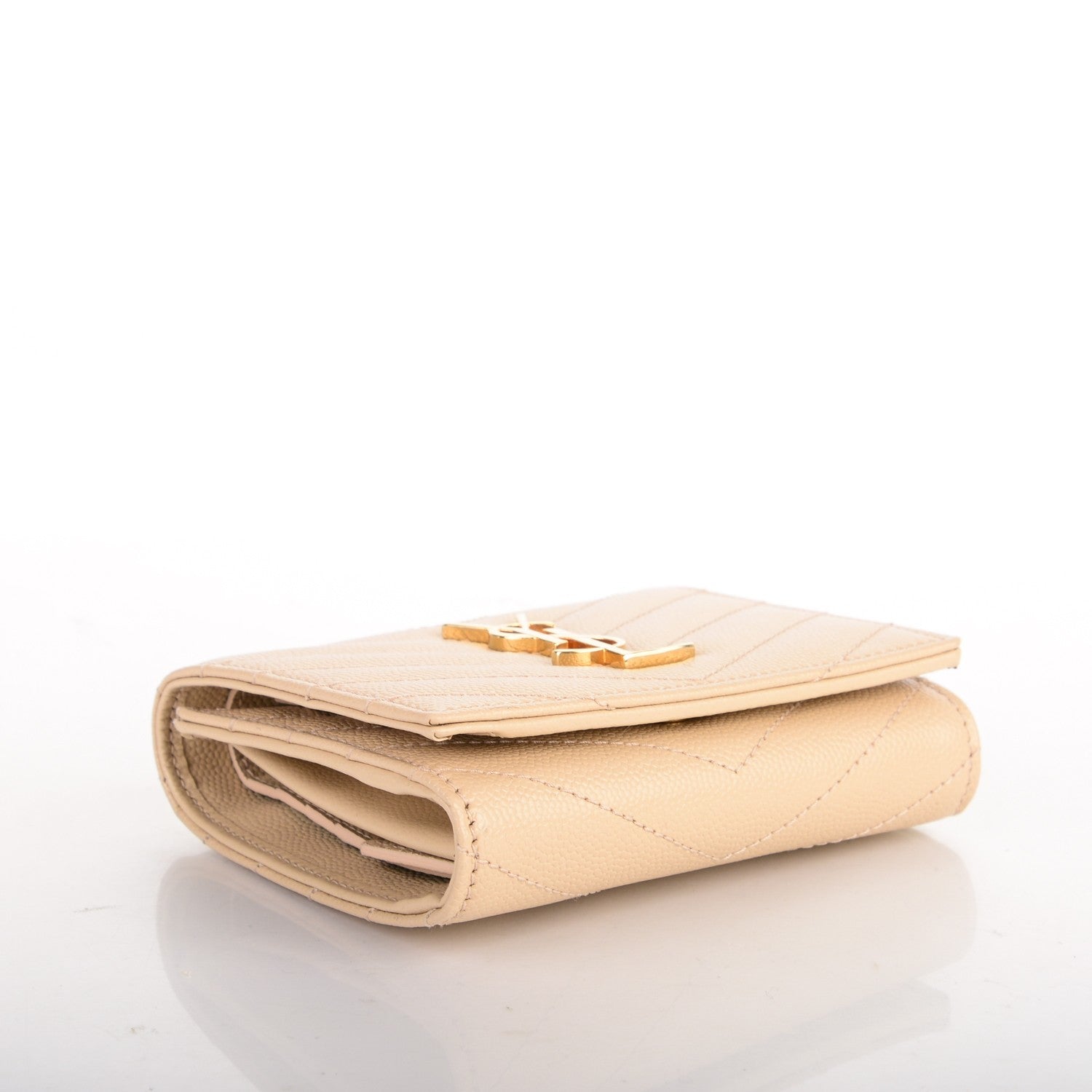 Saint Laurent Grain De Poudre Matelasse Chevron Monogram Compact Wallet Nude Powder 4 of 8