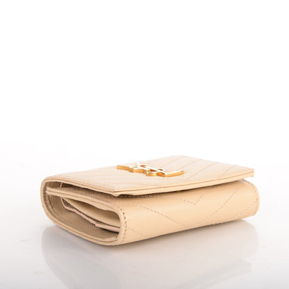 Saint Laurent Grain De Poudre Matelasse Chevron Monogram Compact Wallet Nude Powder 4 of 8