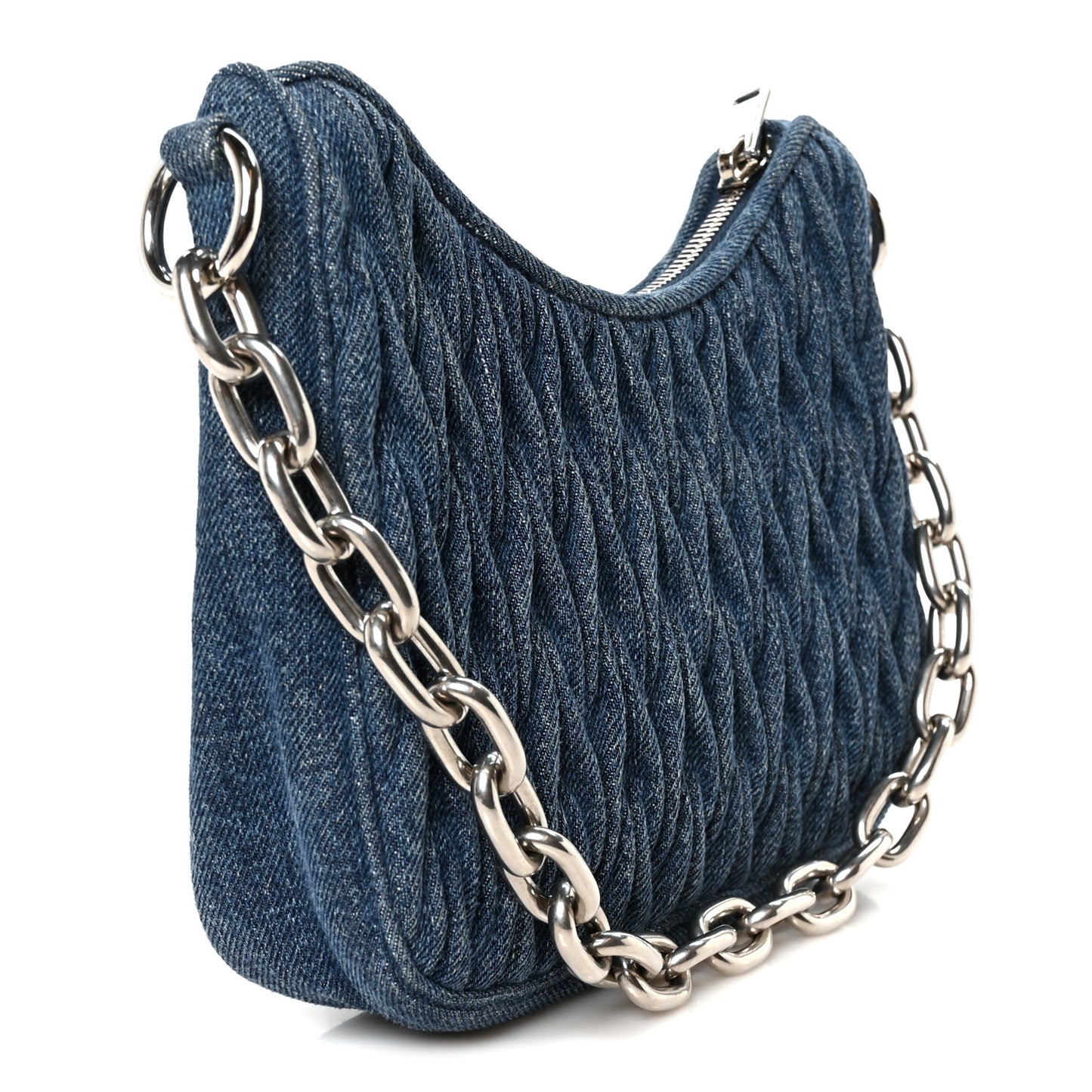 Denim Matelasse Shoulder Bag Blue White