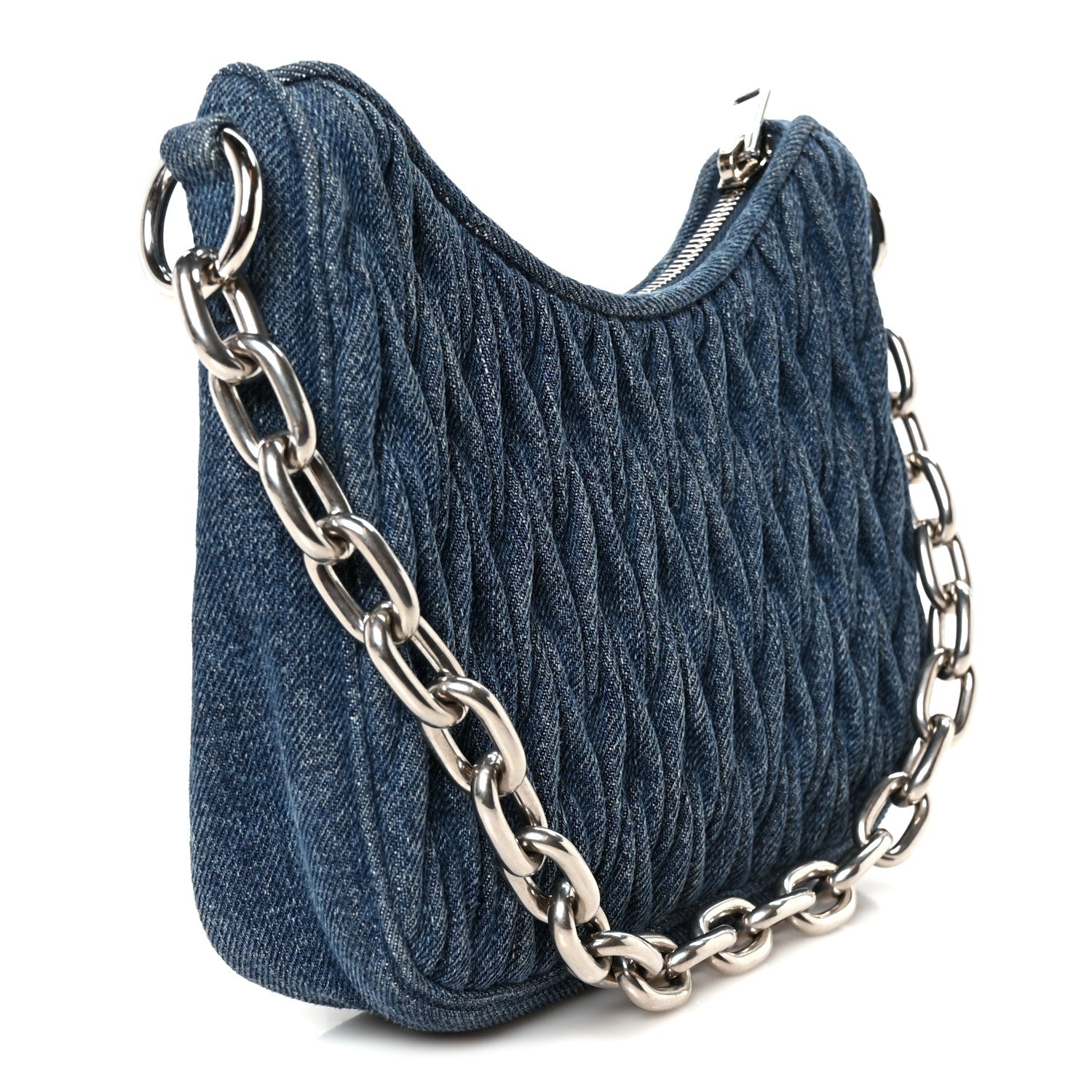 Miu Miu Denim Matelasse Shoulder Bag Blue White 2 of 8