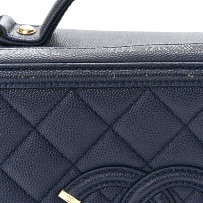 Chanel Caviar Quilted Medium CC Filigree Vanity Case Navy 13 of 14