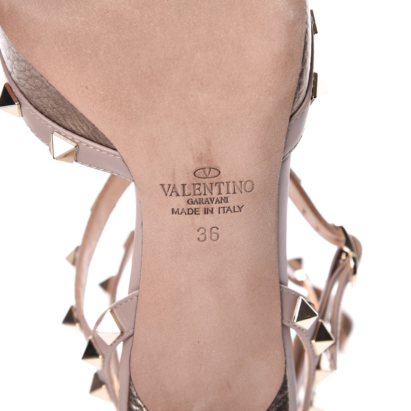 Metallic Pebbled Calfskin Rockstud Ankle Strap 65mm Pumps 36 Sasso Poudre
