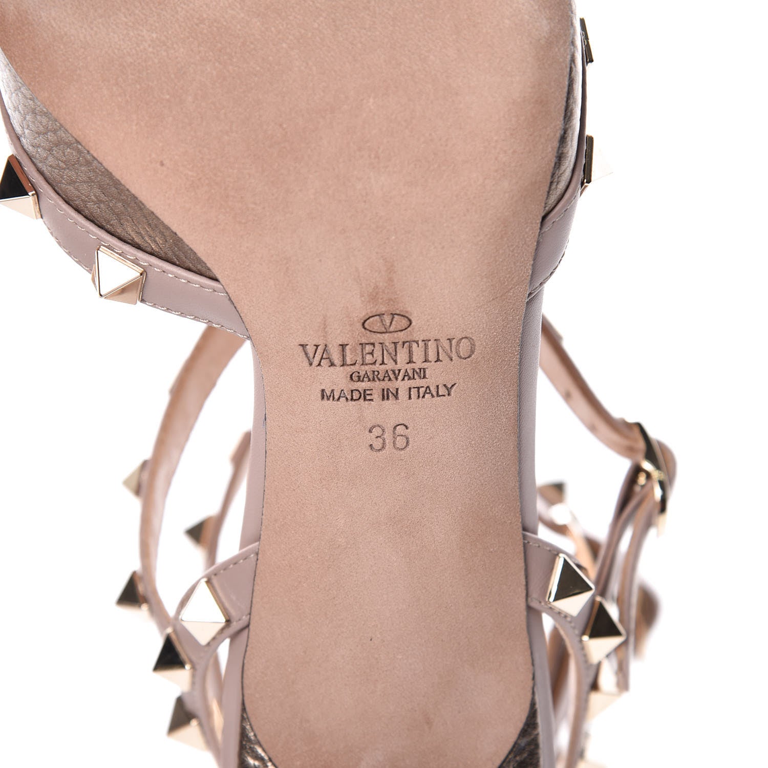 Valentino Garavani Metallic Pebbled Calfskin Rockstud Ankle Strap 65mm Pumps 36 Sasso Poudre 6 of 10
