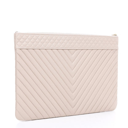 Chanel Caviar Chevron Quilted Large Cosmetic Case Light Pink 2 of 10
