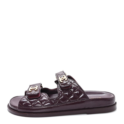 Chanel Shiny Calfskin Quilted Velcro Dad Pearl CC Slide Sandals 41 Burgundy 1 of 10