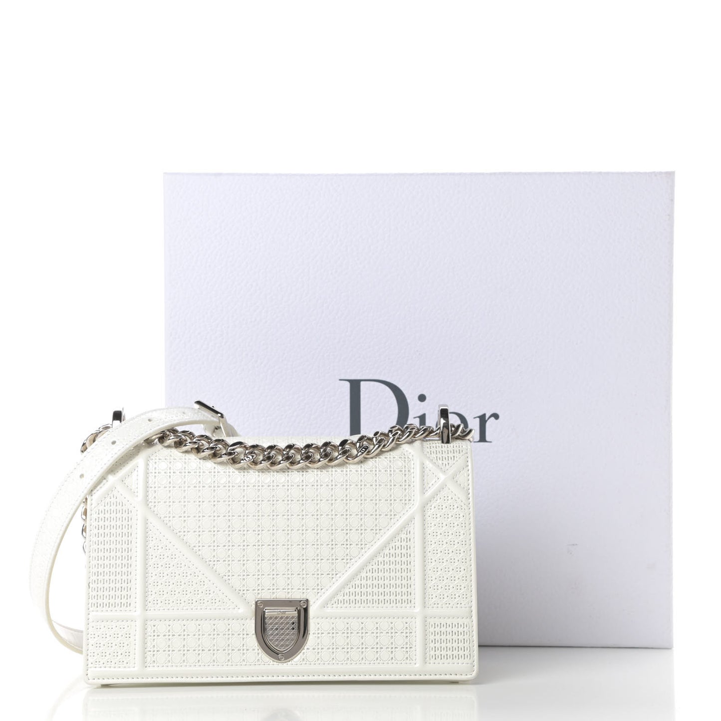 Patent Micro-Cannage Small Diorama Flap Bag White