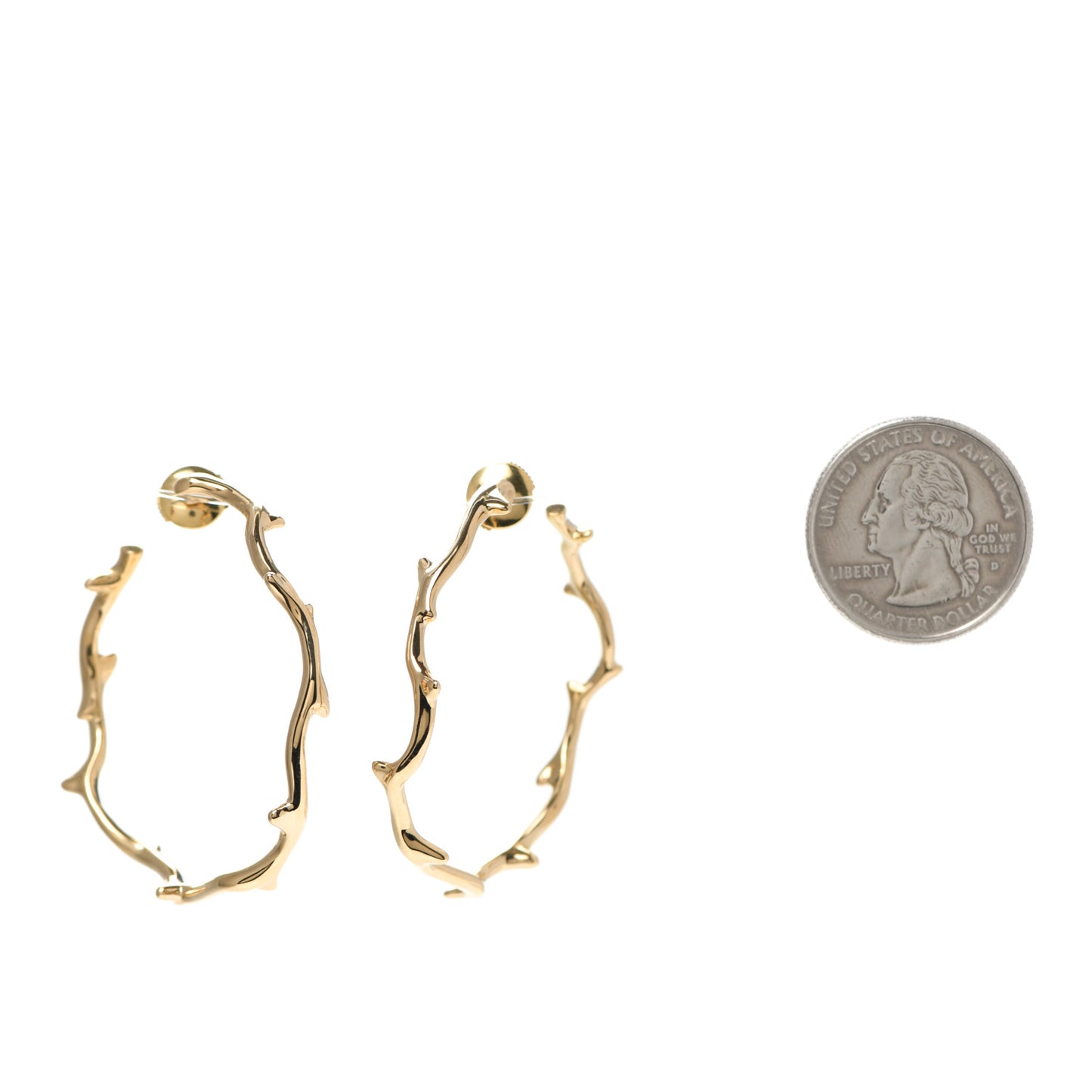 18K Yellow Gold Large Bois de Rose Hoop Earrings