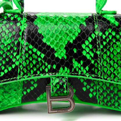 Balenciaga Shiny Calfskin Python Effect Hourglass Top Handle Bag Mini Fluo Green Black 10 of 10