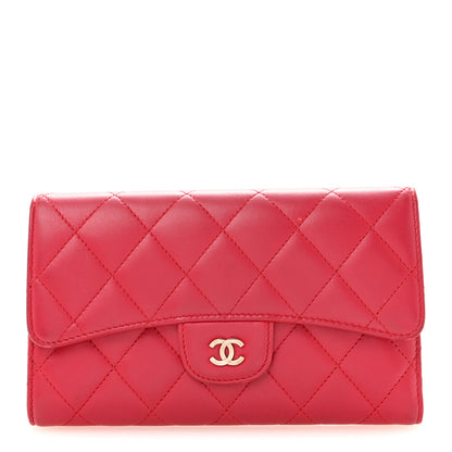 Chanel Lambskin Quilted Large Flap Wallet Dark Pink 1 of 11