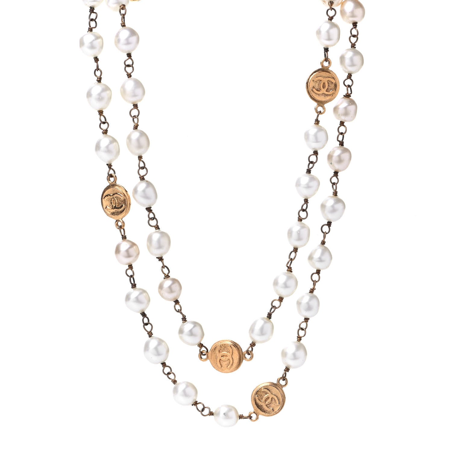 Chanel Pearl CC Medallion Long Necklace Gold 1 of 4