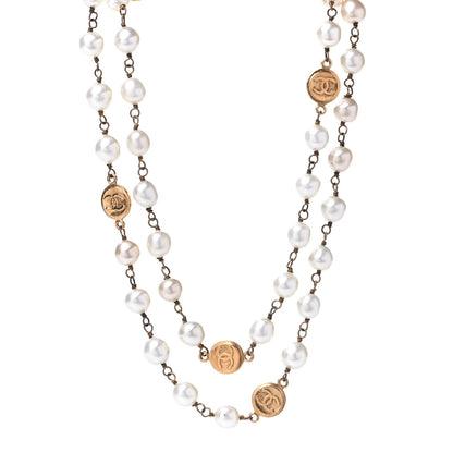 Chanel Pearl CC Medallion Long Necklace Gold 1 of 4