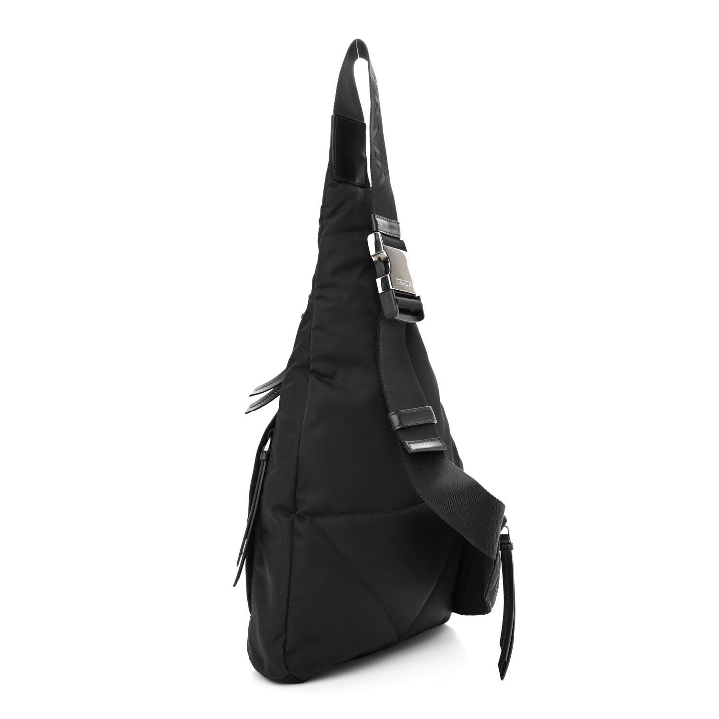 Re-Nylon Vitello Metal Triangle Logo Sling Backpack Black