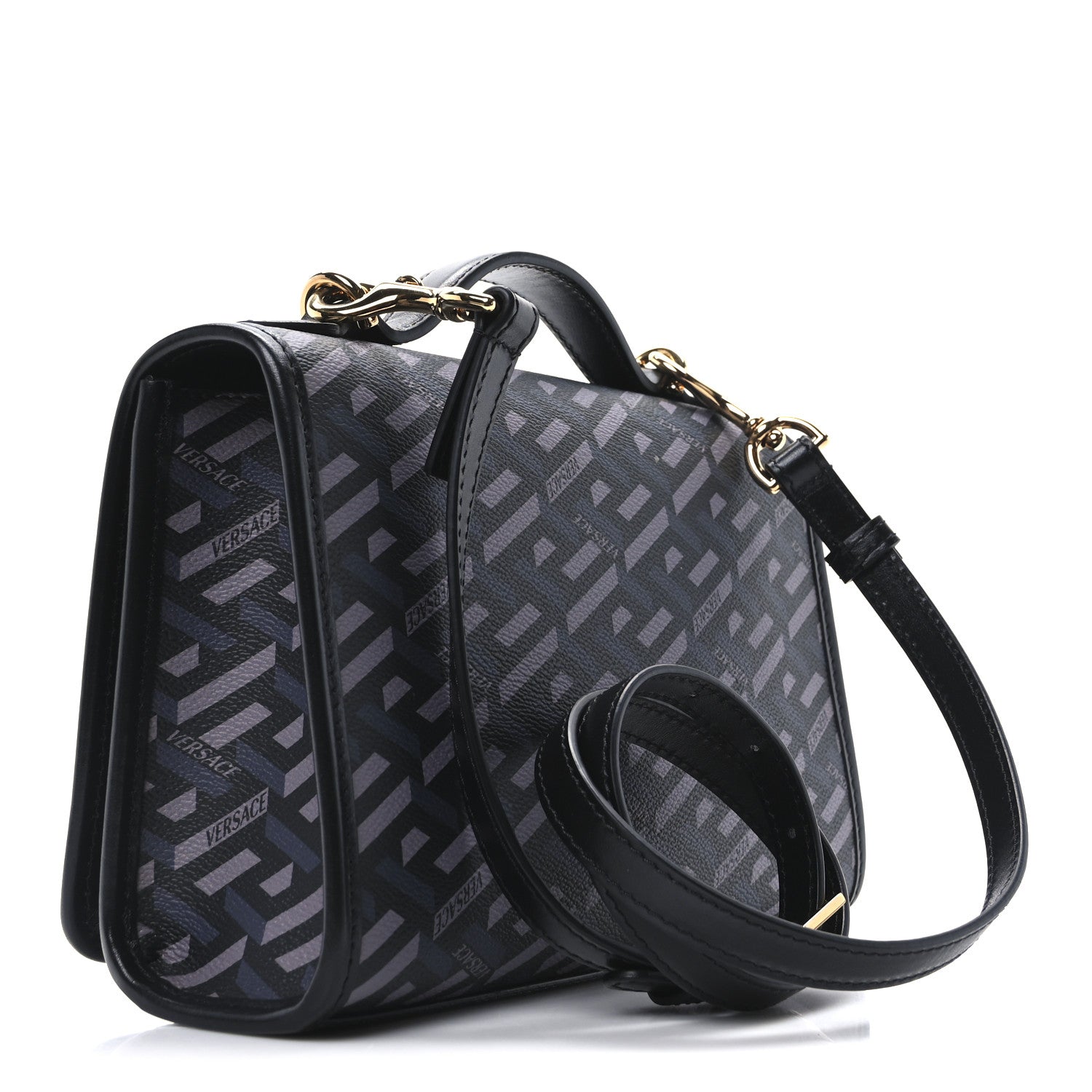 Versace Coated Canvas La Greca Signature Top Handle Bag Black 3 of 9