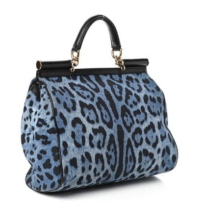 Dolce & Gabbana Denim Leopard Print Medium Miss Sicily Satchel Blue 3 of 8