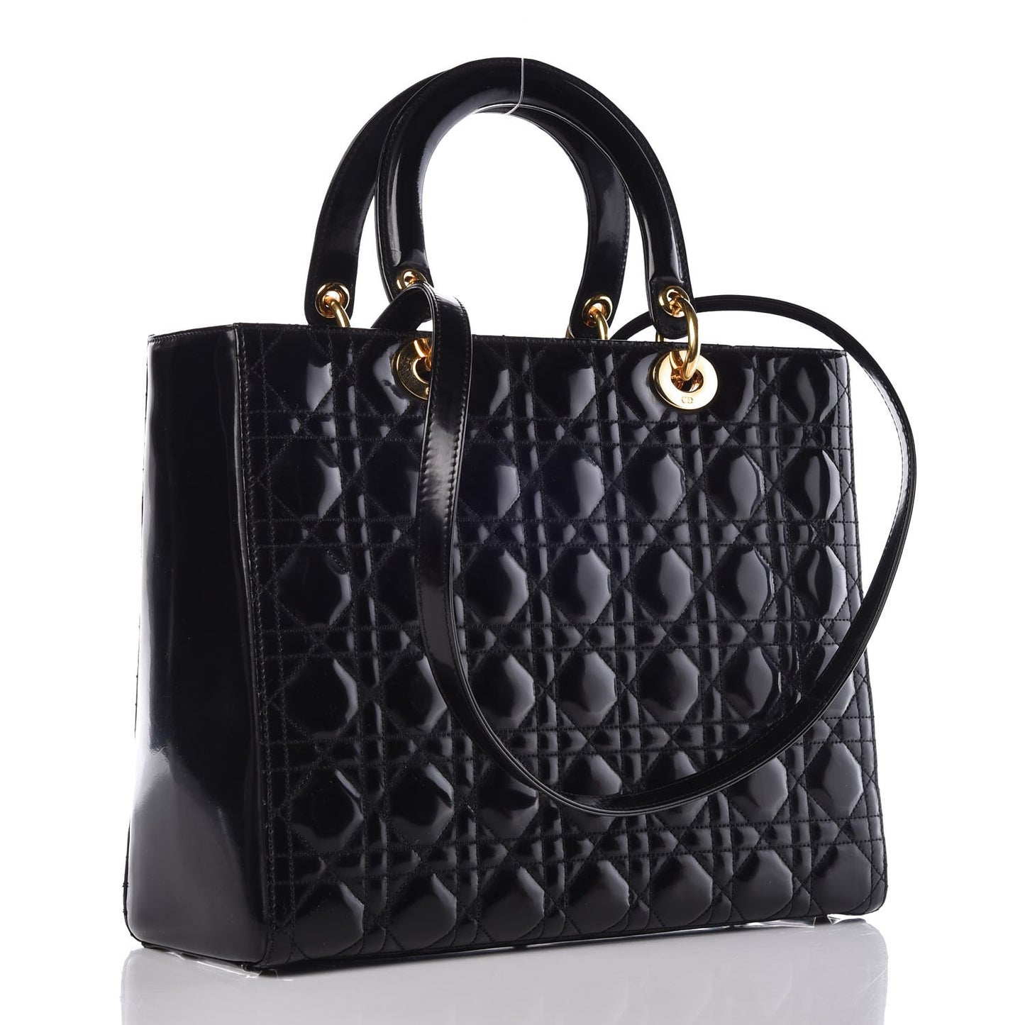 Glazed Calfskin Cannage Large Lady Dior Black