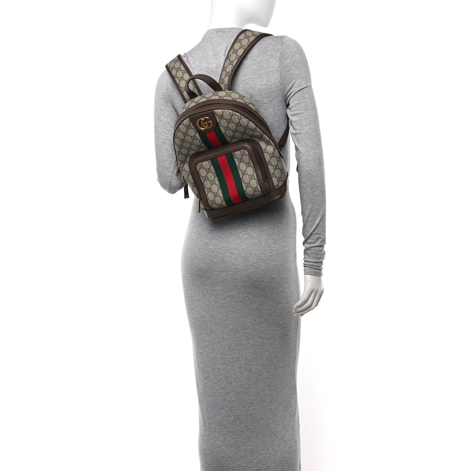 Gucci GG Supreme Monogram Calfskin Web Small Ophidia Day Backpack Beige Ebony New Acero 3 of 10